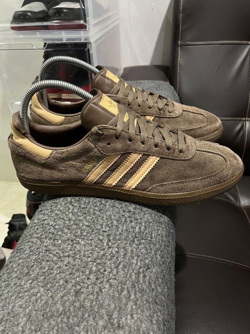 adidas Brown Suede Sneakers with Tan Stripes